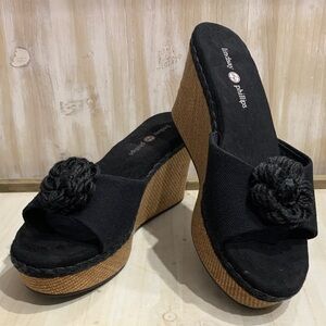 Lindsay Phillips Black Wedge Sandal with Interchangeable Snap Embellishments